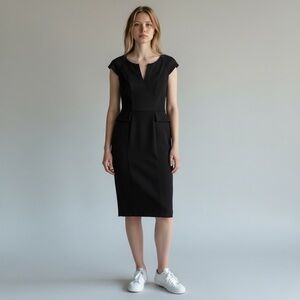 FRENCH CONNECTION Black‎ Cap Sleeve V Neck Peplum Sheath Dress Women's Size 2